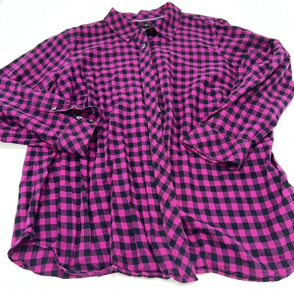 Talbots Fuchsia and Black Plaid Long Sleeve Button-up Shirt Size 2X
